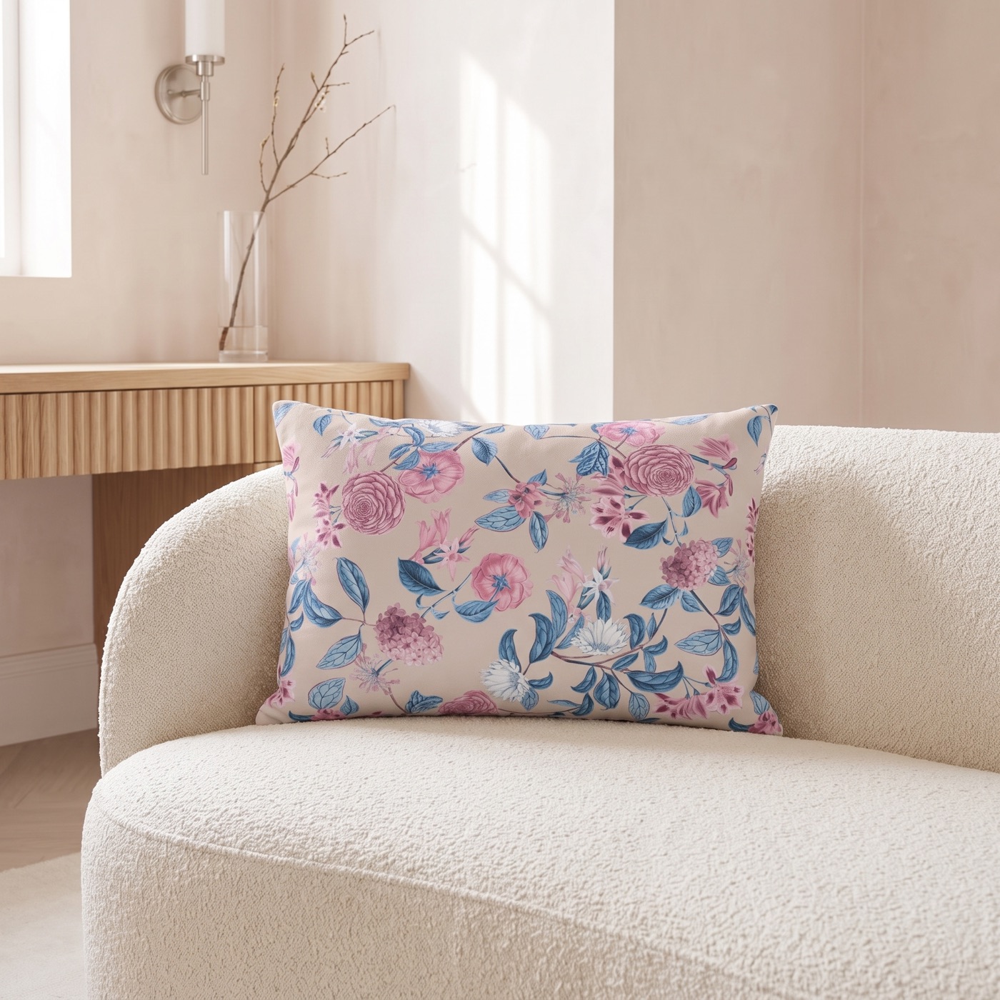 Blush Bloom Serenity Lumbar Pillow - Spun Polyester - 20" x 14" - The Square Throw Pillow's Matching Mate.