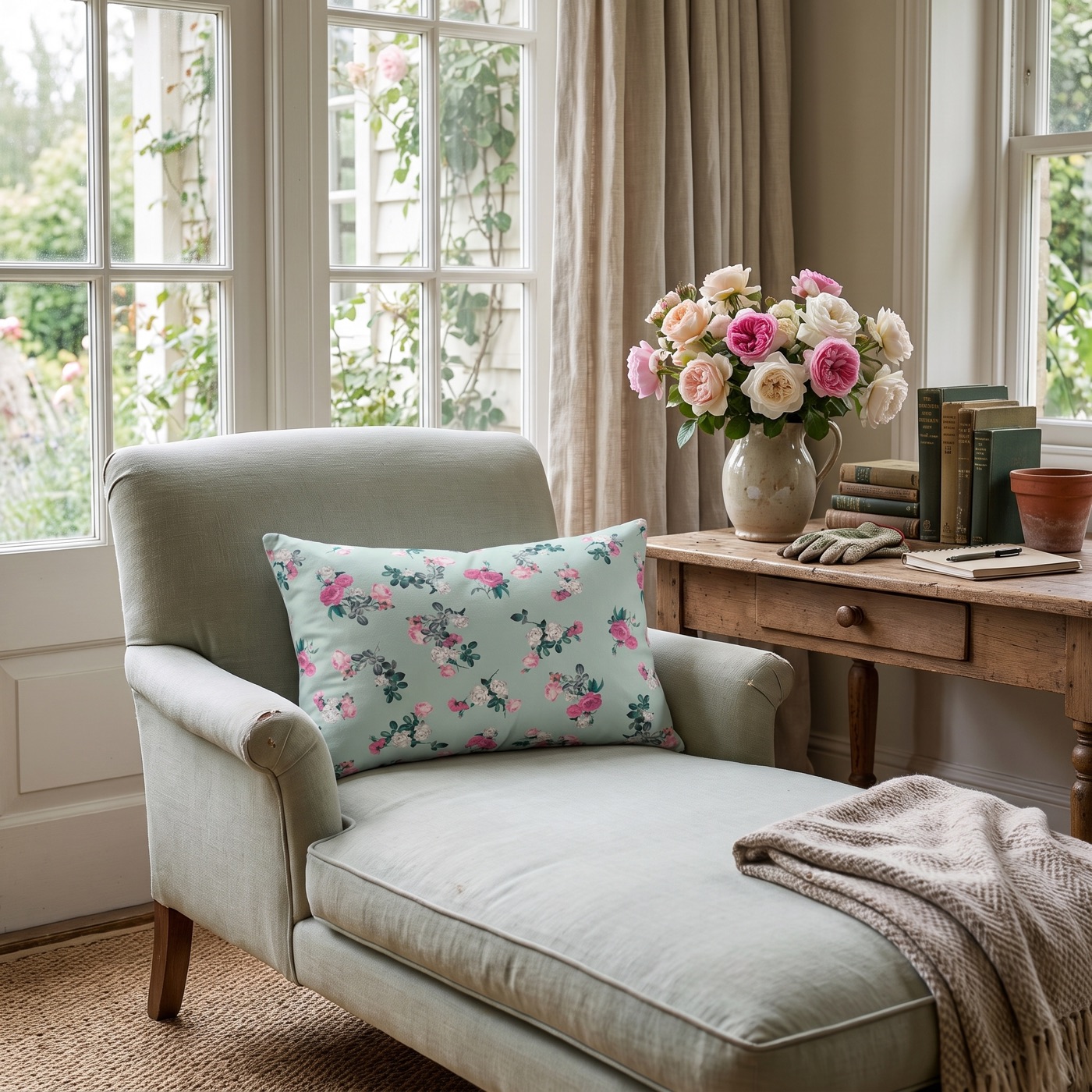Delicate Rose Garden Lumbar Pillow - Spun Polyester - 20" x 14" - The Square Throw Pillow's Matching Mate.