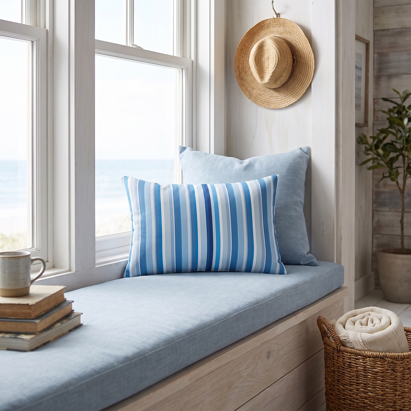 Shades of Light Blue Stripes Lumbar Pillow — Indoor Lumbar Pillow