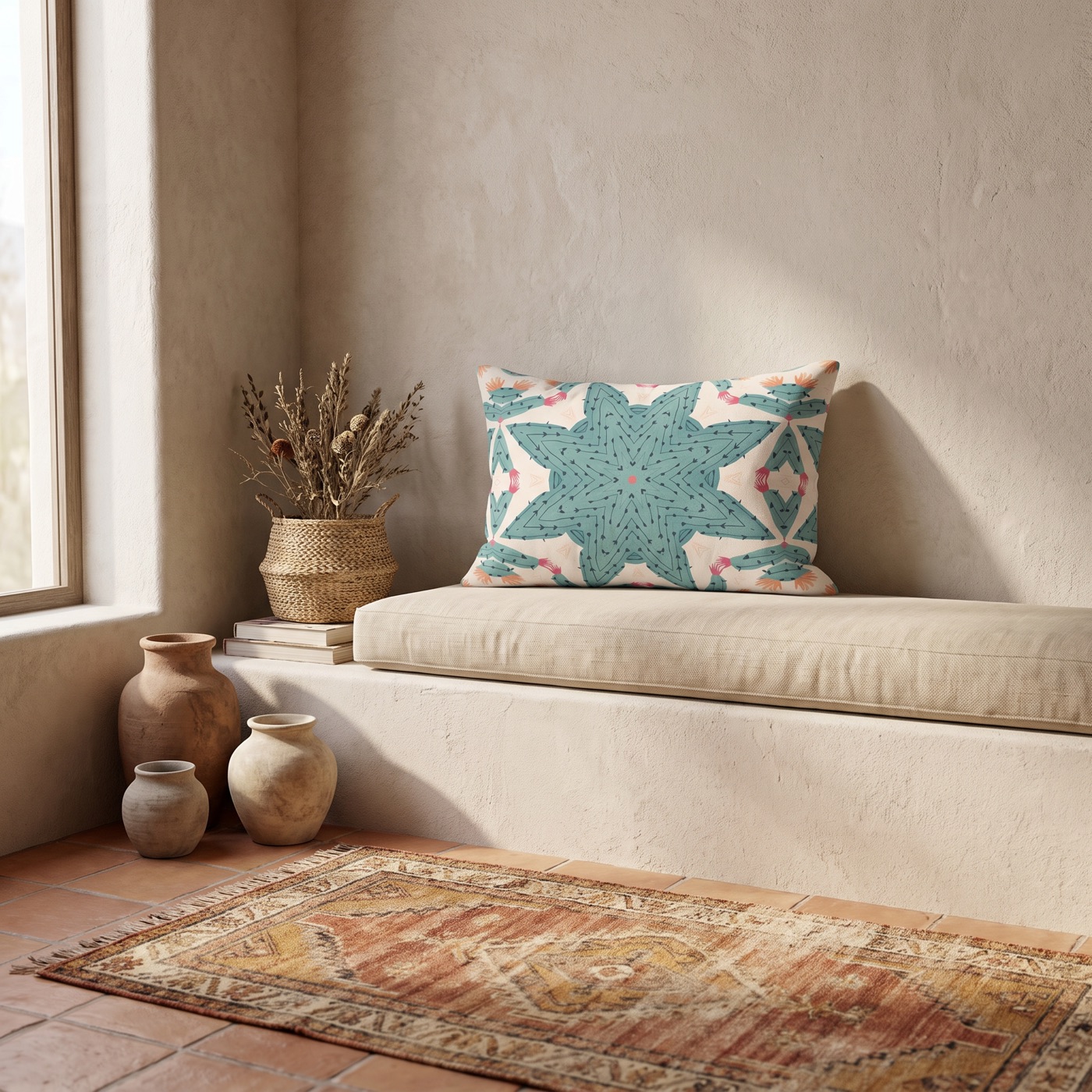 Desert Cactus Star Lumbar Pillow - Spun Polyester - Double-Sided Print - Concealed Zipper - 20" x 14"