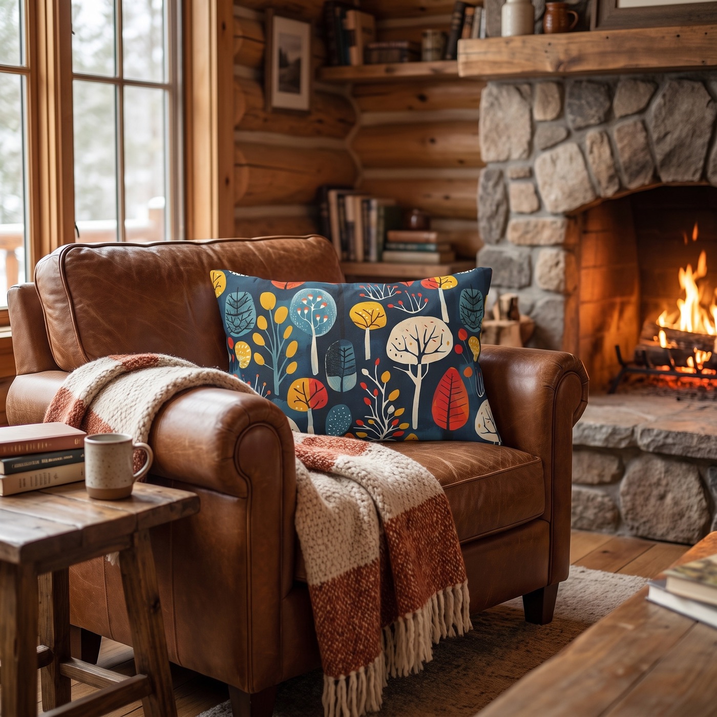 Retro Forest Lumbar Pillow - Spun Polyester - Double-Sided Print - Concealed Zipper - 20" x 14"