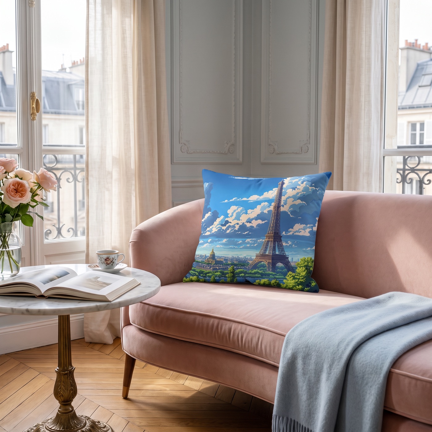 Parisian Eiffel Tower Dreamscape Square Throw Pillow — Square Throw Pillow
