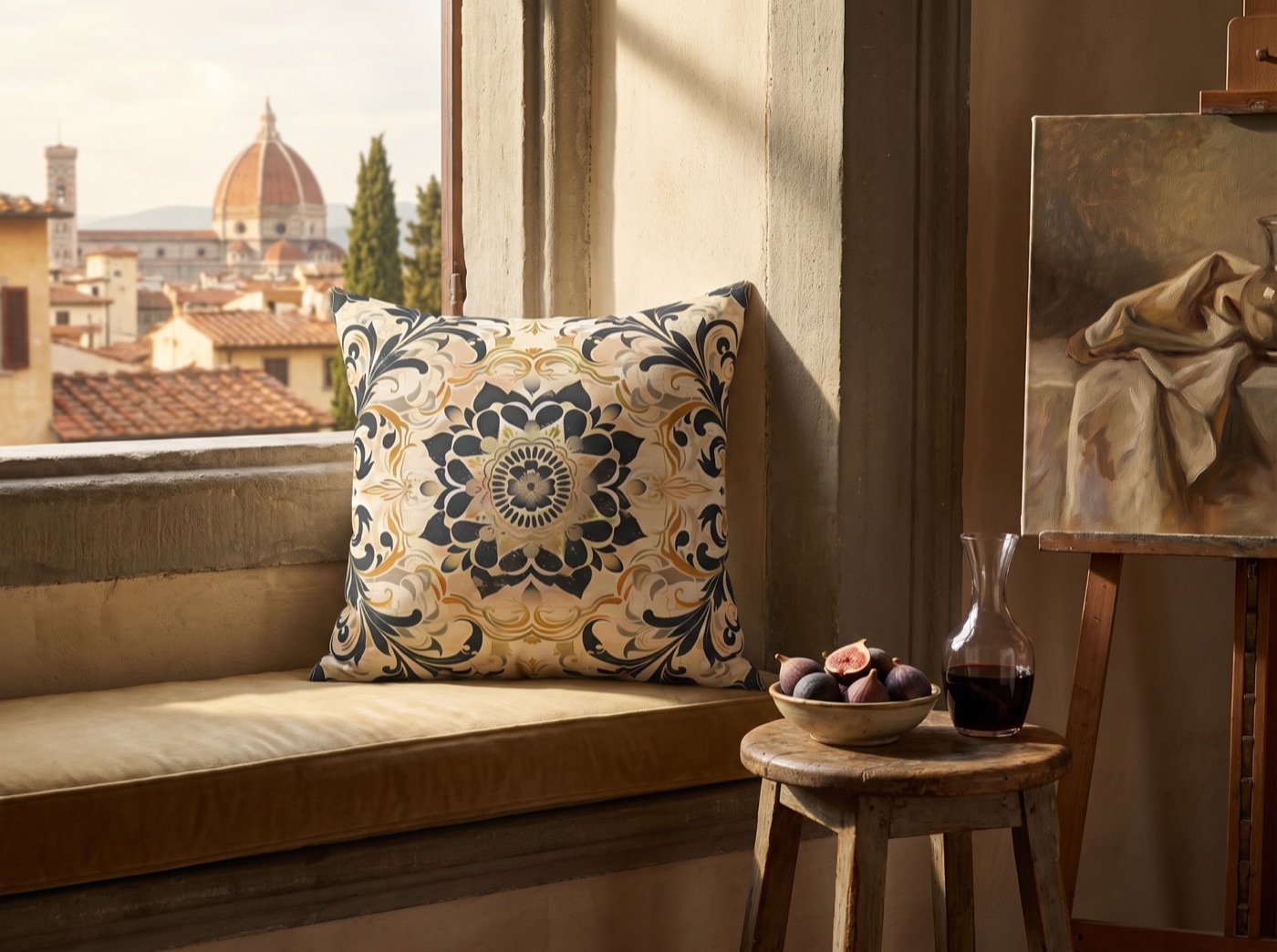 Renaissance Reverie Square Throw Pillow - Spun Polyester - Double-Sided Print - Concealed Zipper - Available in 4 sizes.