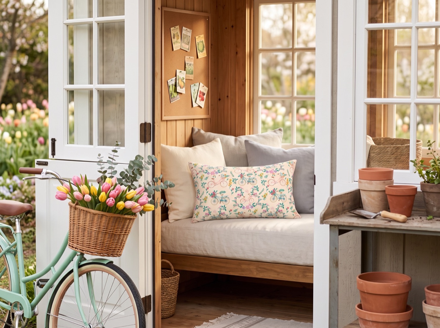 Spring Bicycle Lumbar Pillow - Spun Polyester - Double-Sided Print - Concealed Zipper - 20 x 14 in