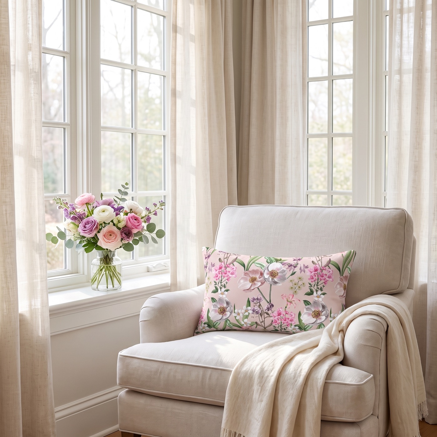 Springtime Bloom Bliss Lumbar Pillow - Spun Polyester - 20" x 14" - The Square Throw Pillow's Matching Mate.