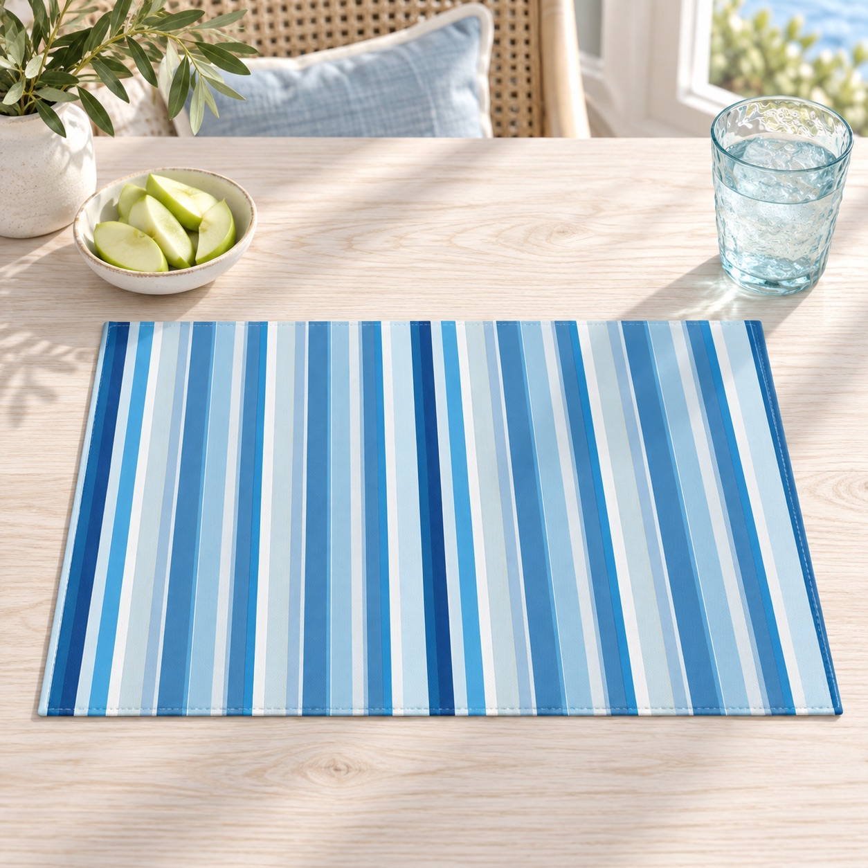 Shades of Light Blue Stripes Placemat - 18" x 14".