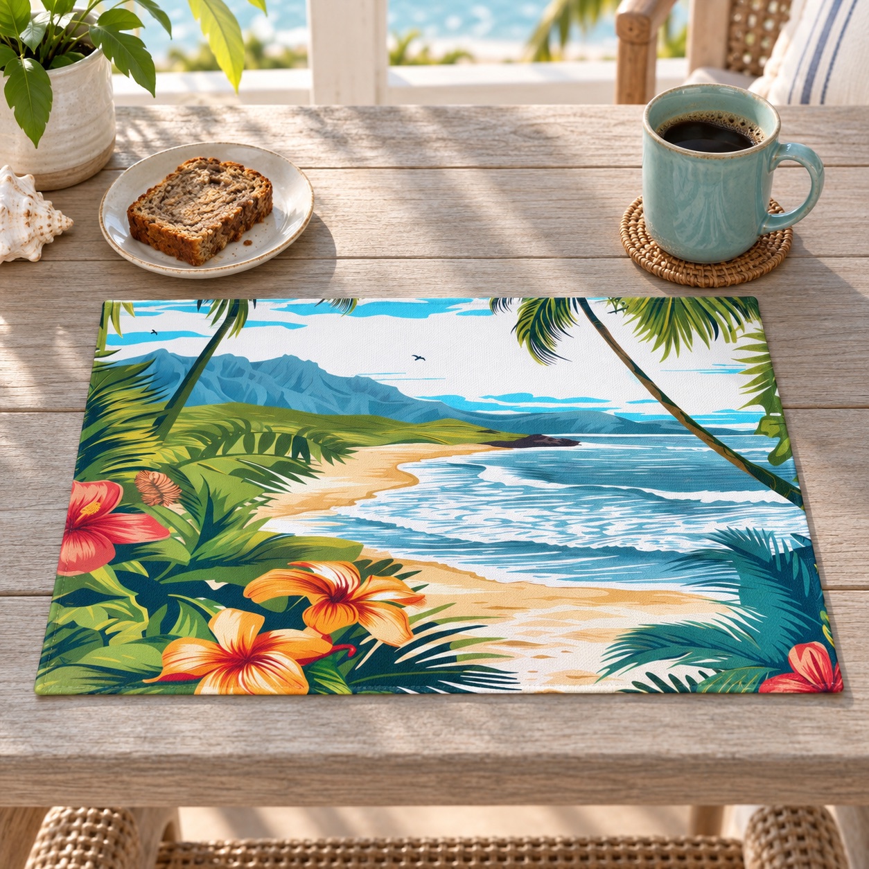 Hawaiian Dreamscape Placemat - Bring the Serenity of a Hawaiian Beach to Your Table! Cotton Twill - 18" x 14"