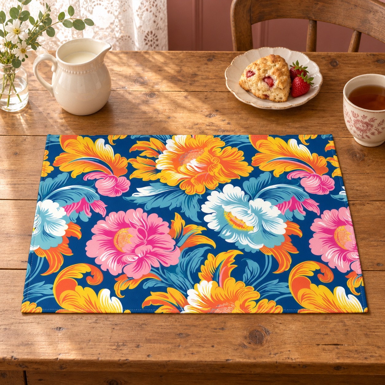 Chintz Charm Placemat - Bring Timeless Chintz Elegance to Your Table! Cotton Twill - 18" x 14"