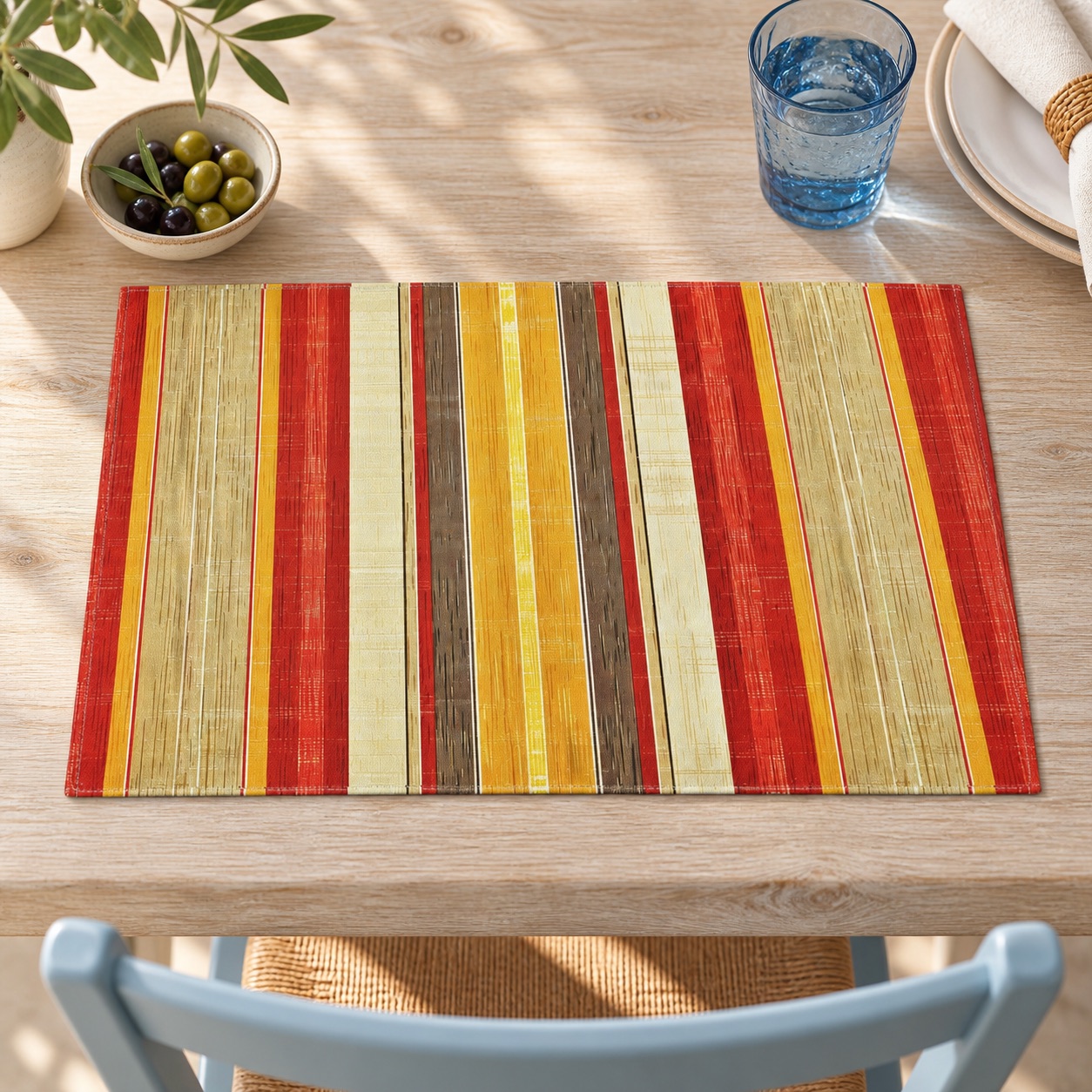 Royal Stripes Delight Placemat - Elevate Your Table with Mediterranean Elegance! Cotton Twill - 18" x 14"