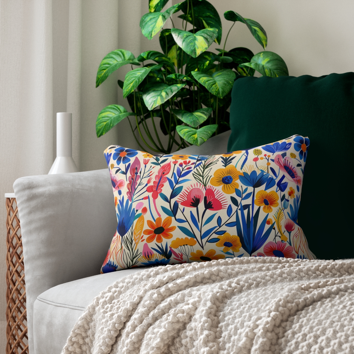 Happy Heartfelt Blooms Lumbar Pillow - Spun Polyester - Double-Sided P