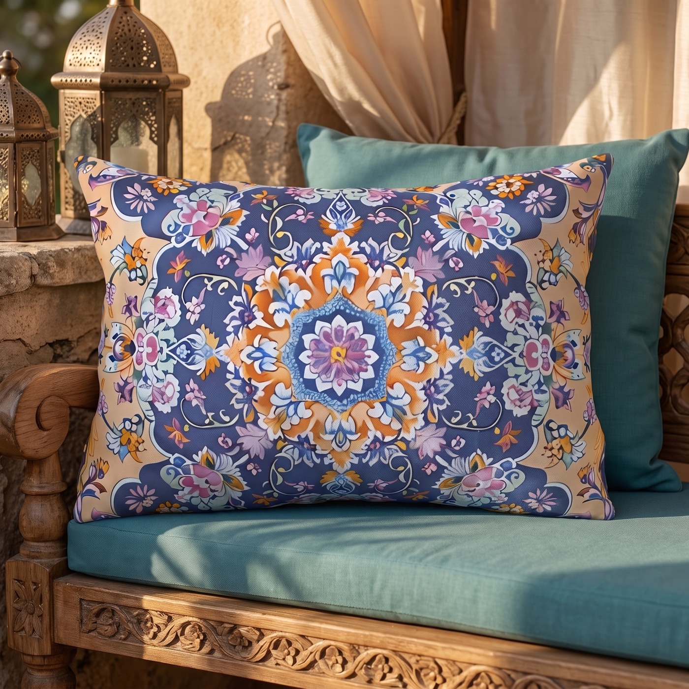 Sultan's Splendor Outdoor Lumbar Pillow - Spun Polyester - Double-Side