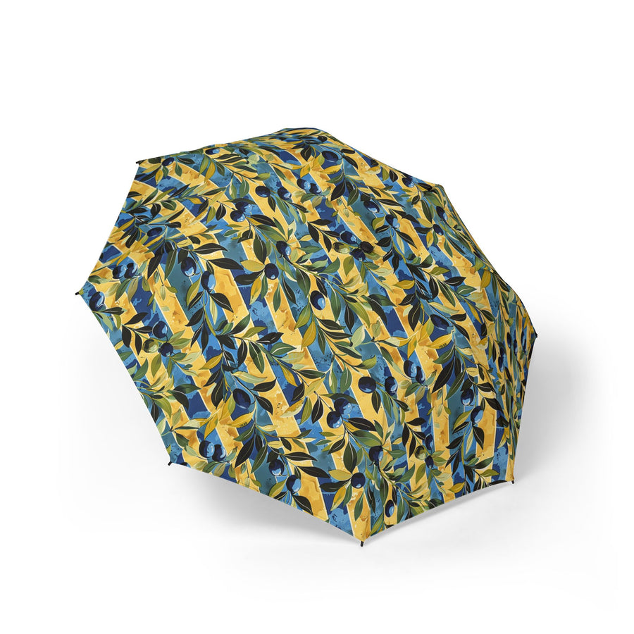 Olive Orchard Stripes Foldable Umbrella - Compact Semi-Automatic Trave