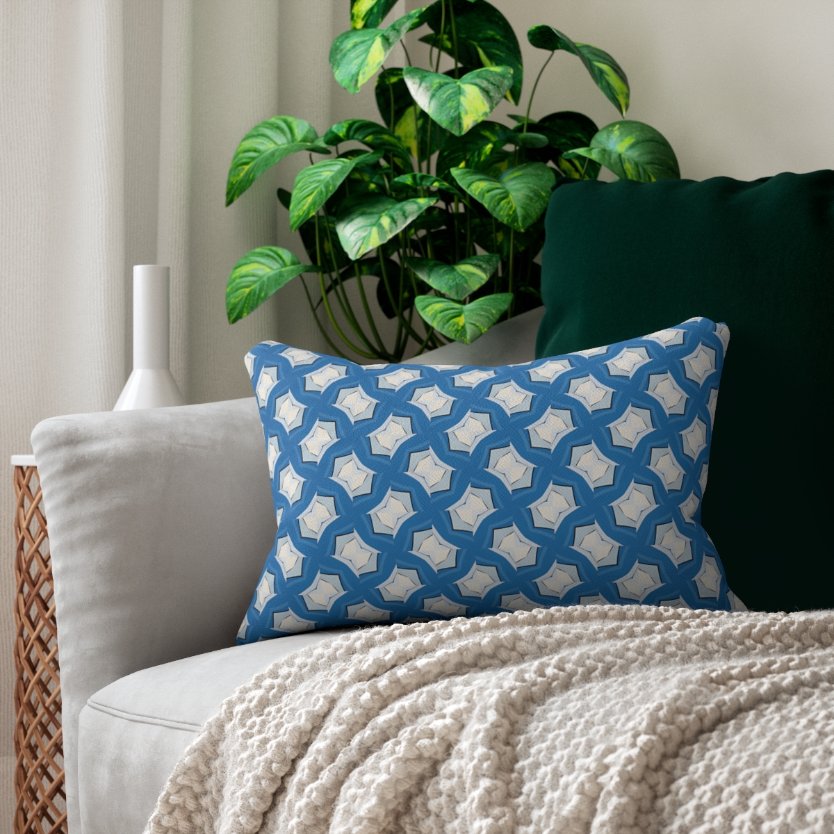 Modern Blue Geometric Tile Lumbar Pillow - Spun Polyester - 20" x 14" 