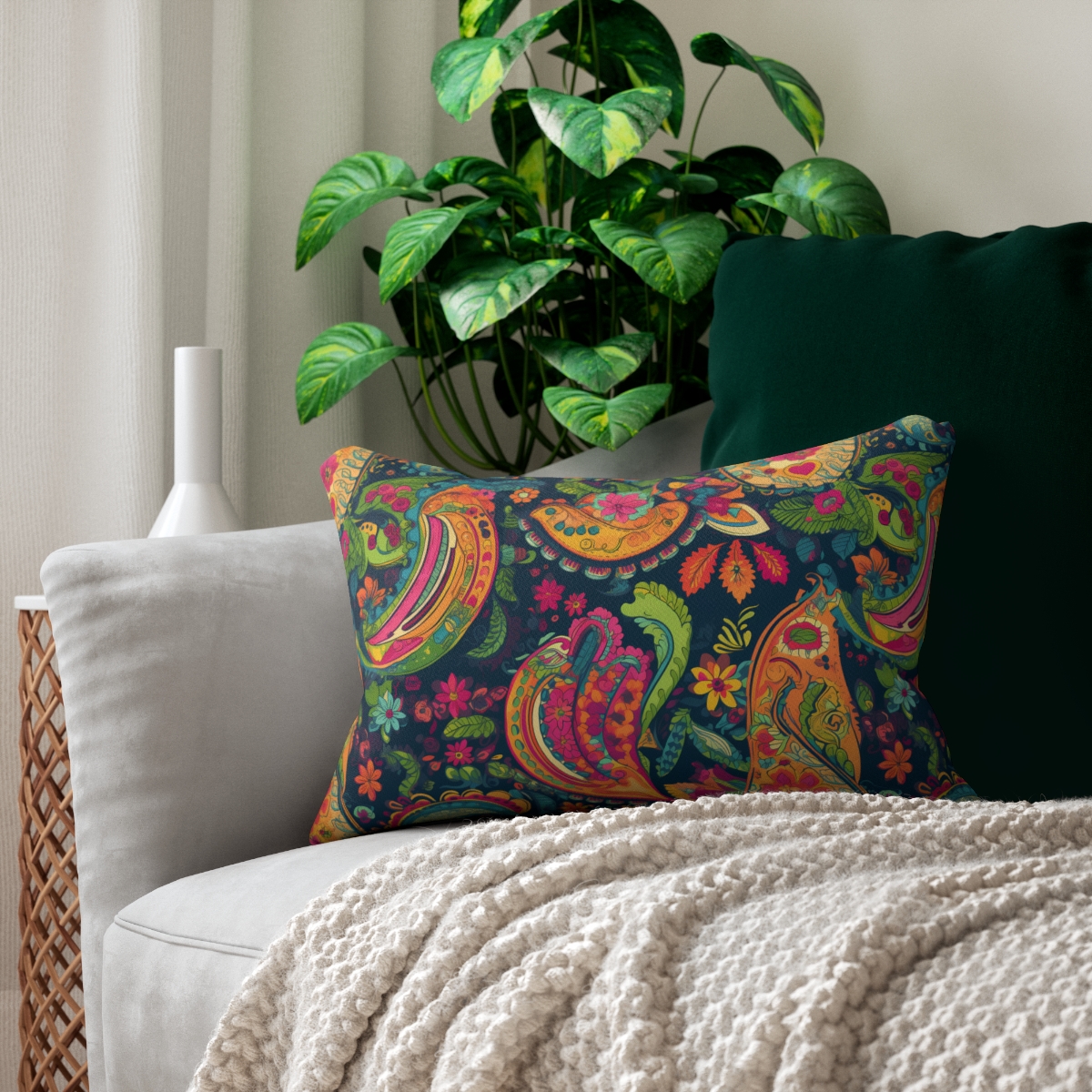 Psychedelic Paisley Party Lumbar Pillow - Spun Polyester - 20" x 14" -