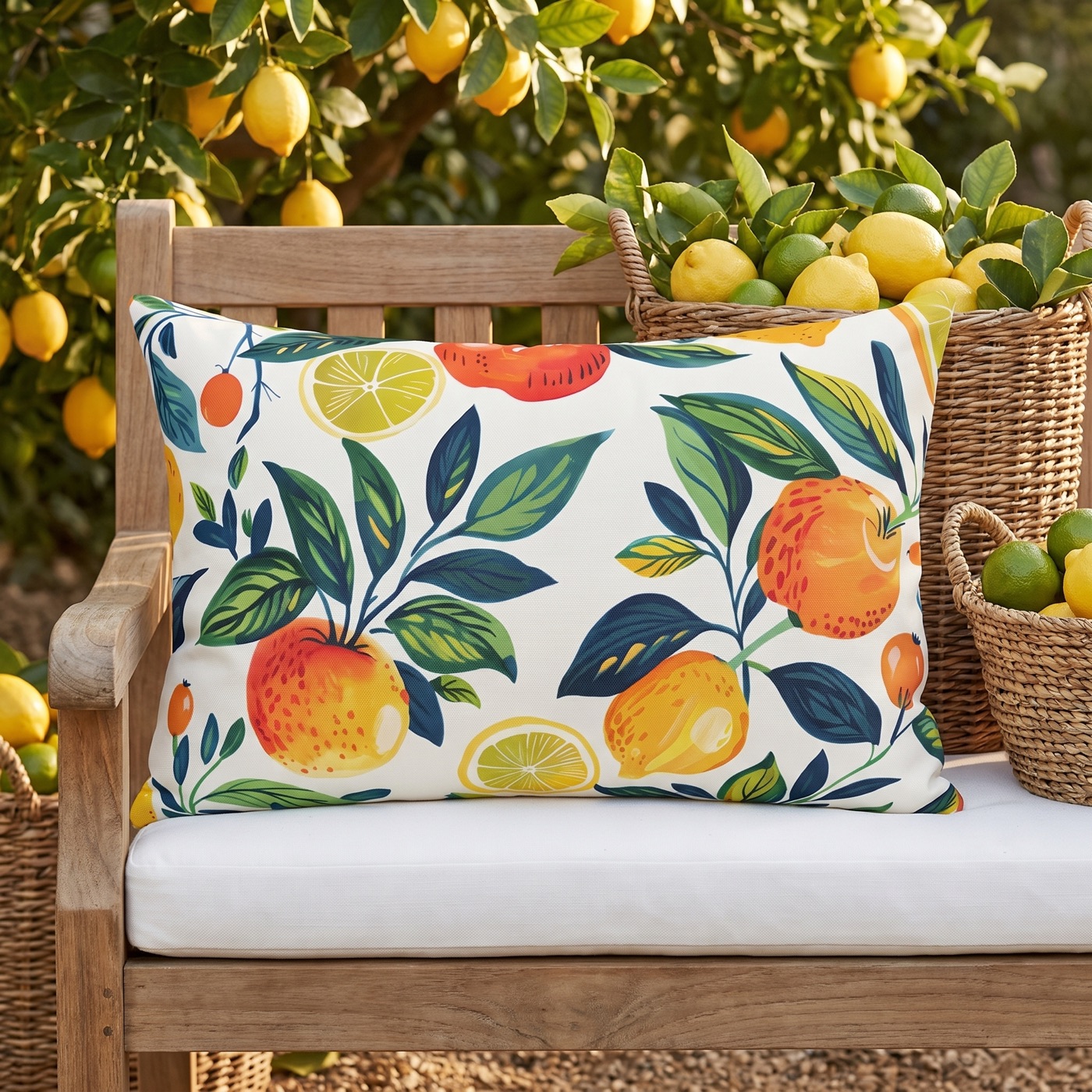 Citrus Breeze Outdoor Lumbar Pillow - Spun Polyester - Double-Sided Pr