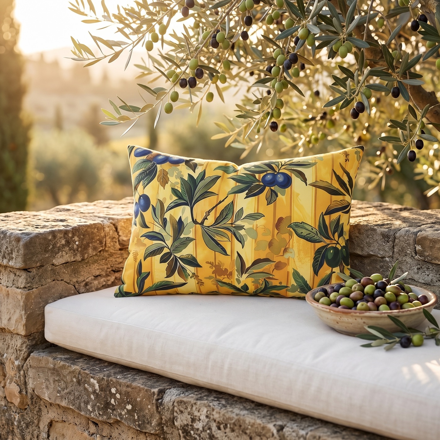 Olives & Sunshine Delight Outdoor Lumbar Pillow - Spun Polyester - Dou