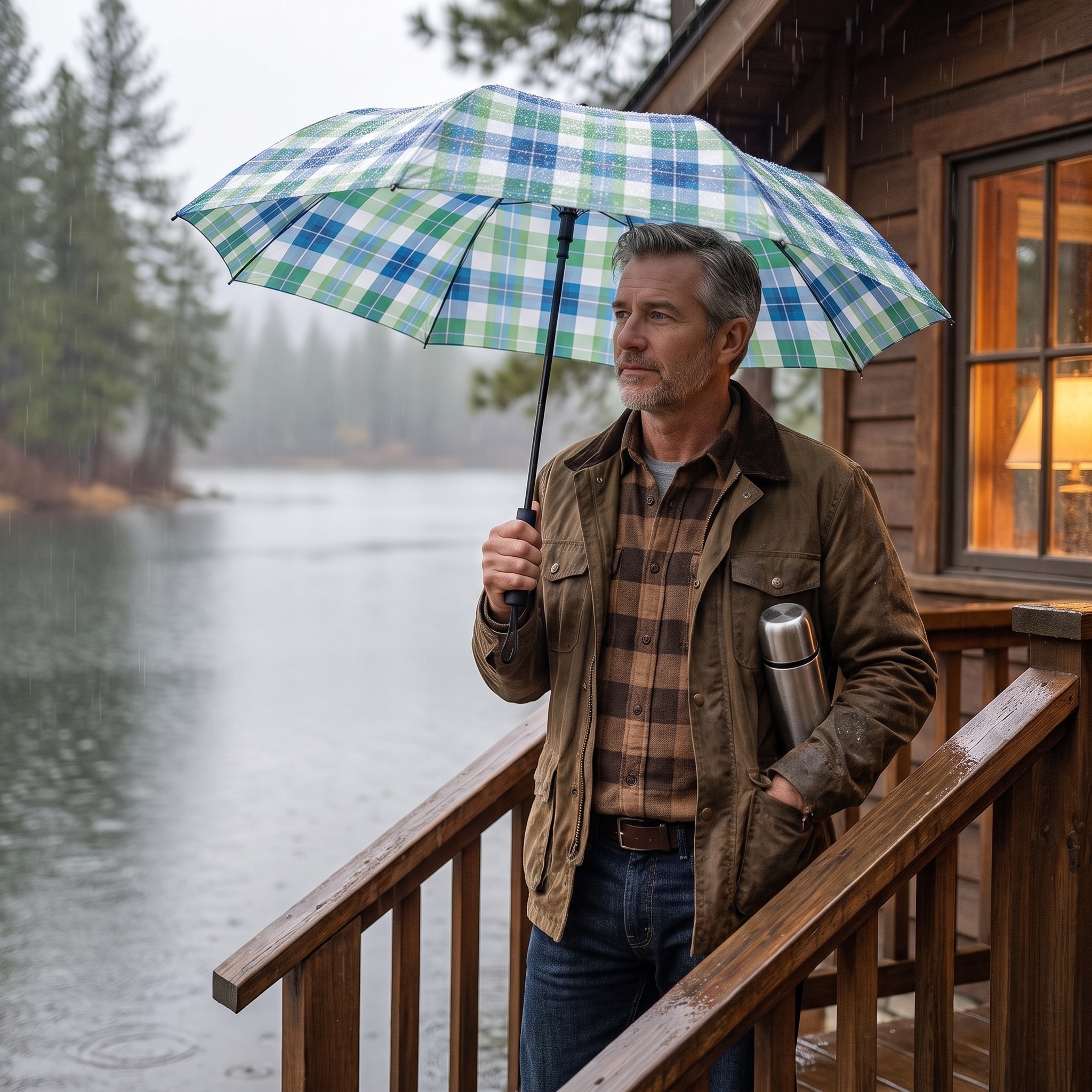 Spring Mist Plaid Foldable Umbrella - Compact Semi-Automatic Travel Um