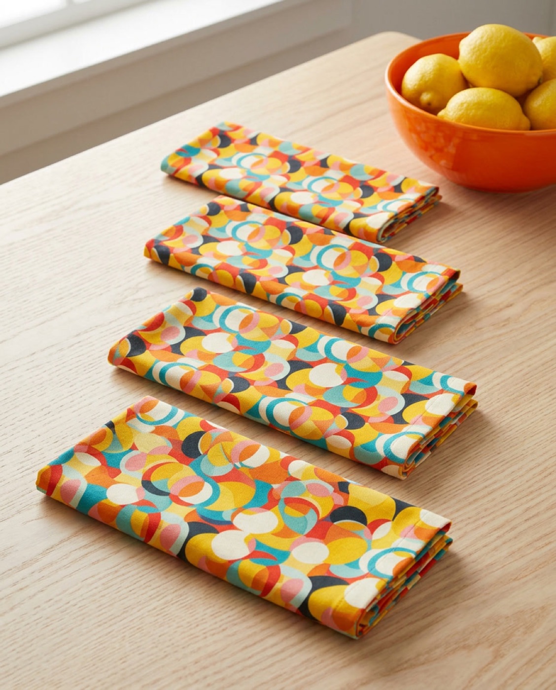Mod Circle Medley Napkins - 100% Cotton Twill - Dinner & Cocktail Sizes - Sets of 4 or 8