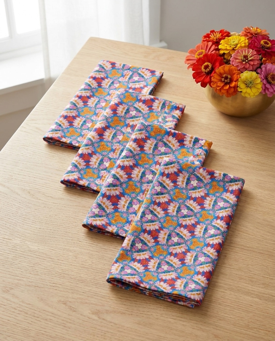Prismatic Petal Paradise Napkins - 100% Cotton Twill - Dinner & Cocktail Sizes - Sets of 4 or 8