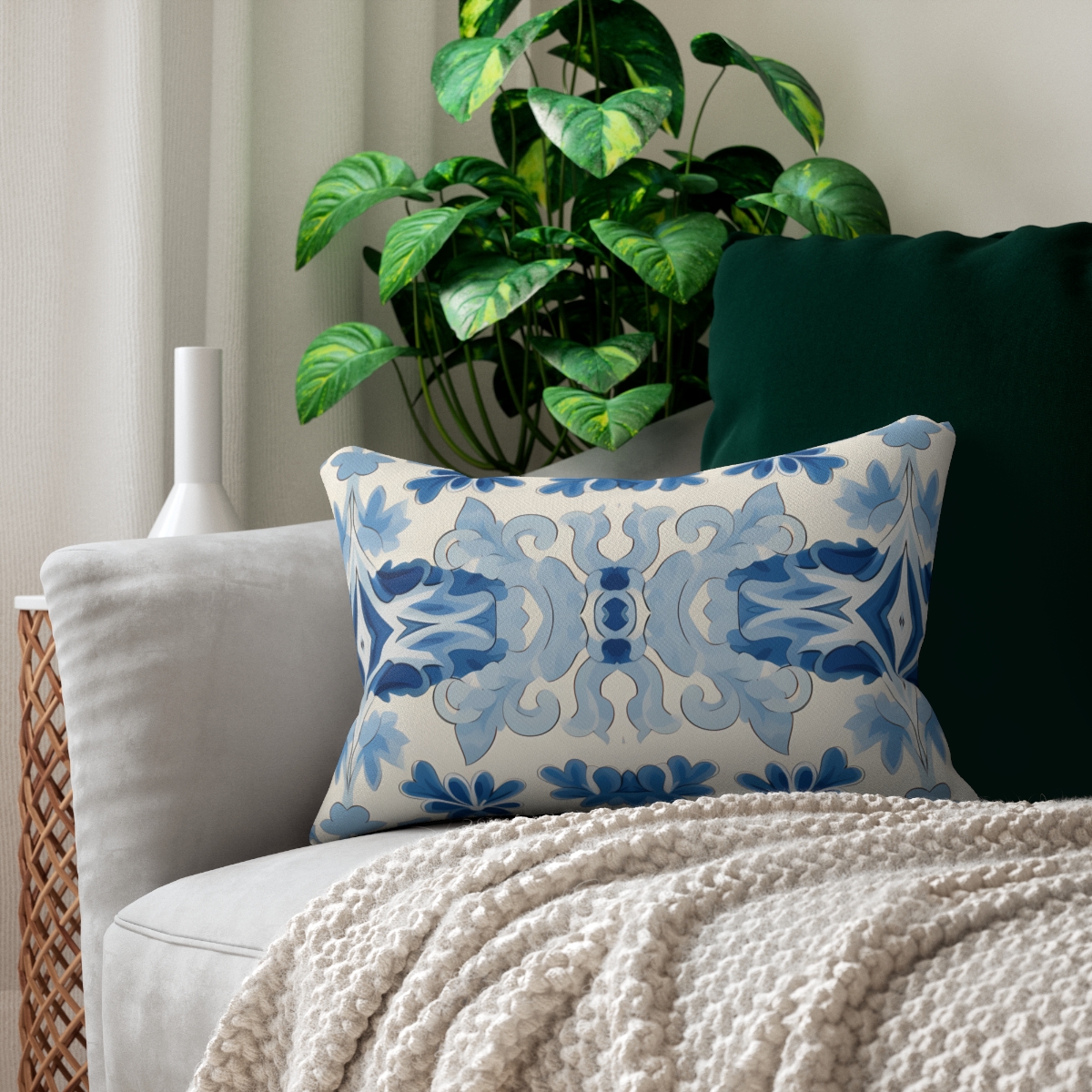 Blue Spanish Tile Lumbar Pillow - Spun Polyester - Double-Sided Print 