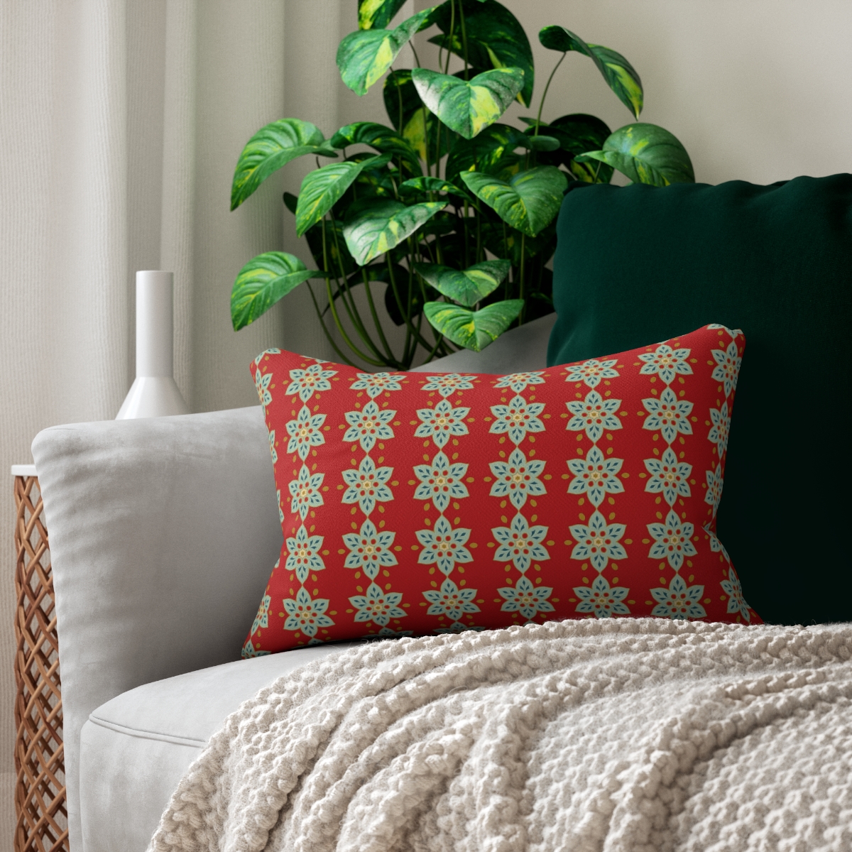 Cranberry Blossom Arabesque Lumbar Pillow - Spun Polyester - Double-Si