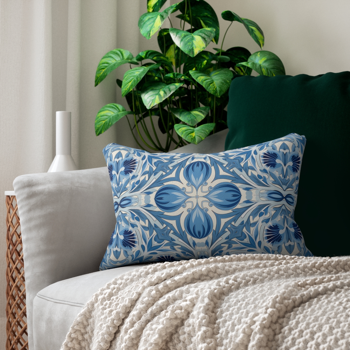 Dutch Blue Tile Lumbar Pillow - Spun Polyester - Double-Sided Print - 