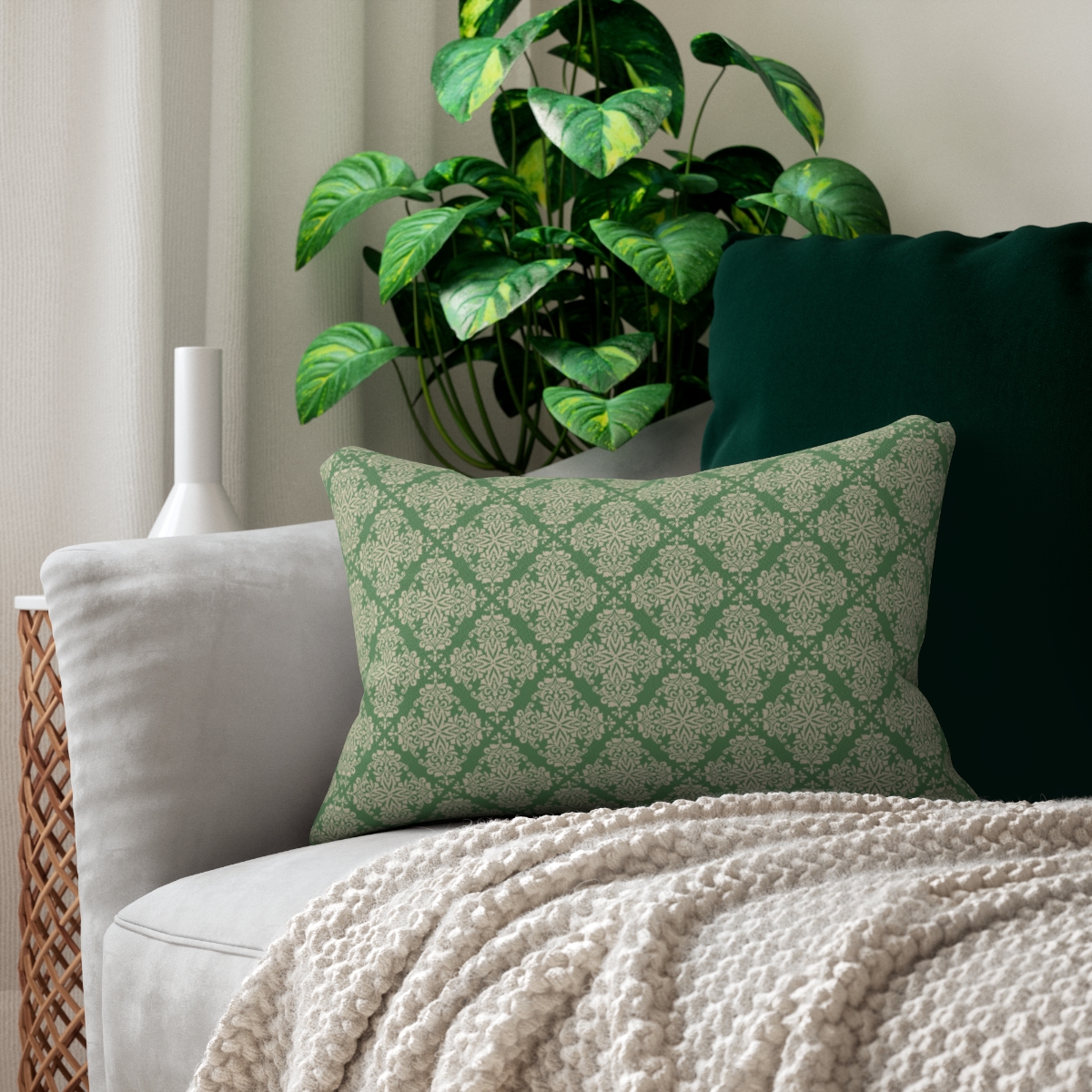 Emerald Flourish Lumbar Pillow - Spun Polyester - Double-Sided Print -