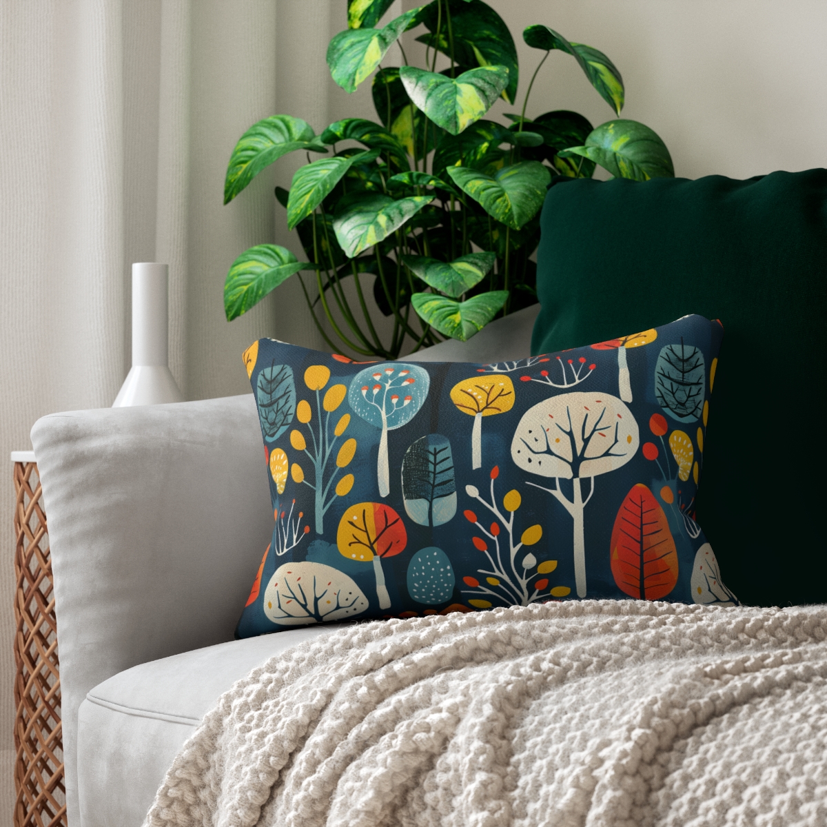 Retro Forest Lumbar Pillow - Spun Polyester - Double-Sided Print - Con