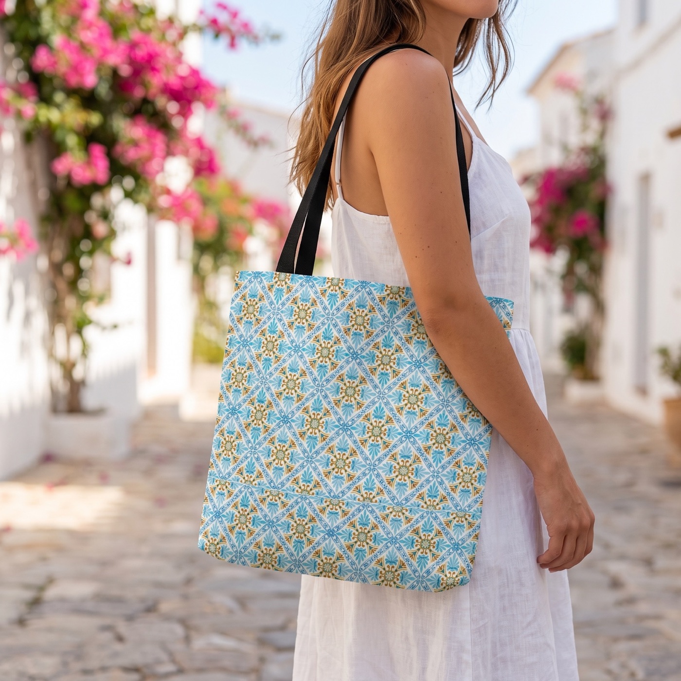 Mediterranean Mosaic Tote Bag - Cool, Calm, Collected - Carry Mediterr