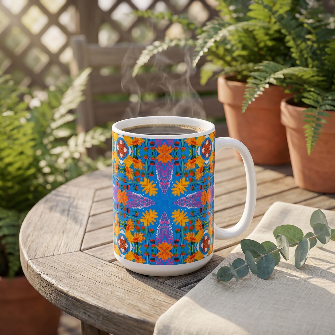 Blooming Mosaic Voyage Ceramic Mug - 15 oz - Art on Every Side, Morning Approved.