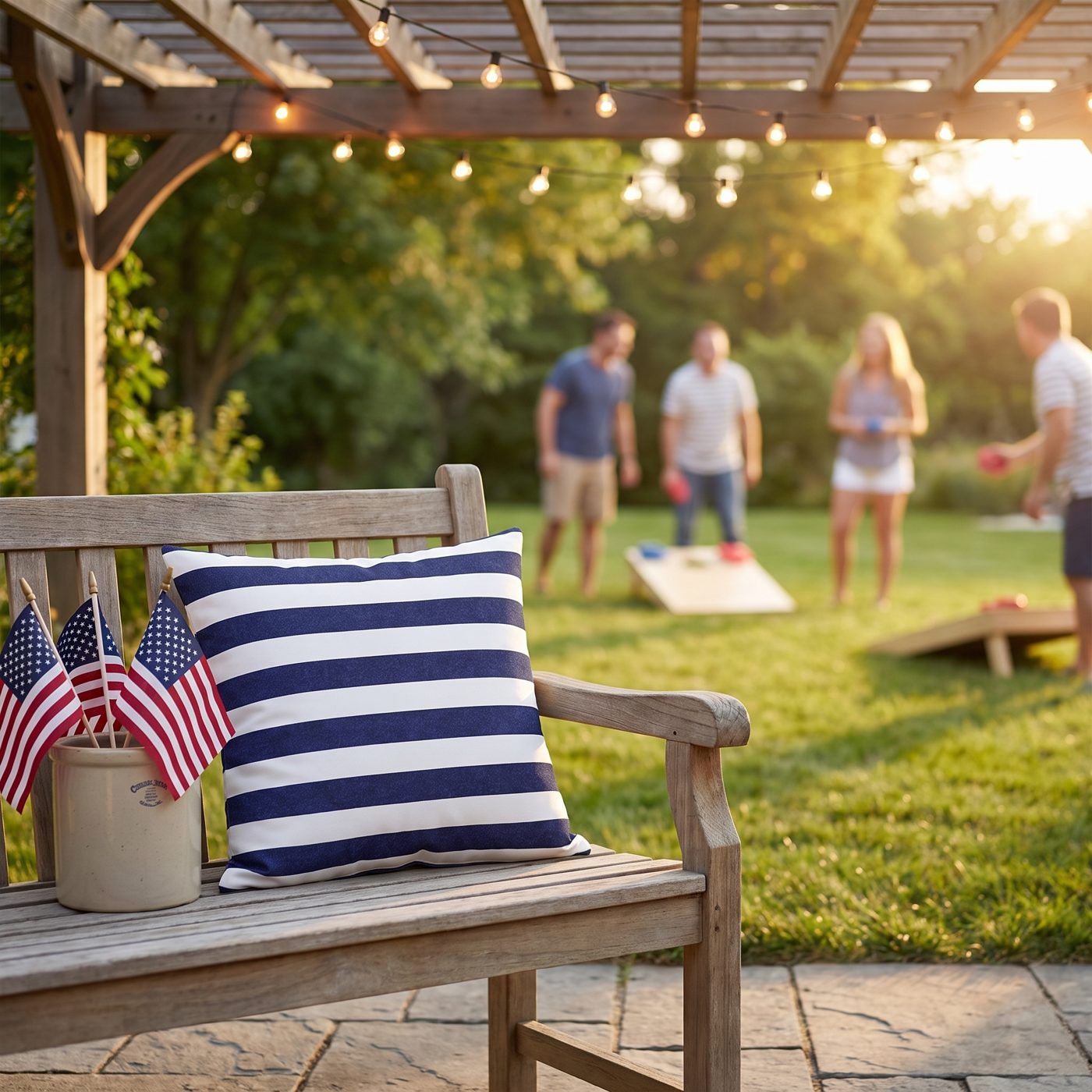 Classic Stripes Celebration Square Outdoor Pillow — Outdoor Throw Pillow