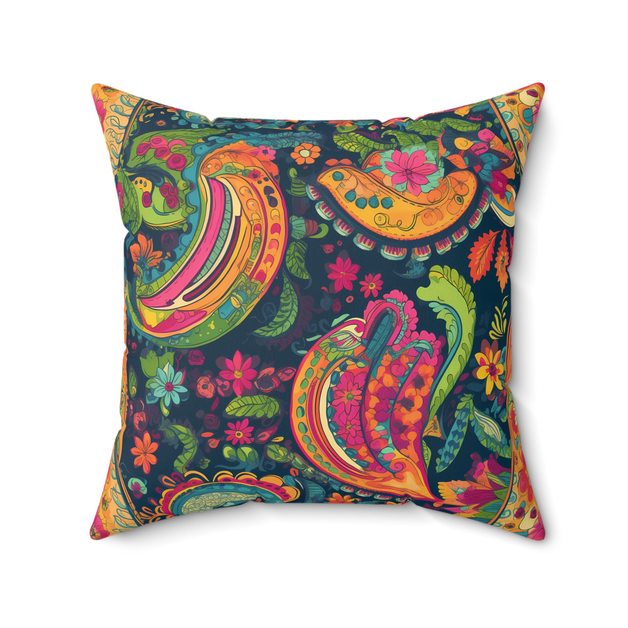 Psychedelic Paisley Party Square Throw Pillow - Spun Polyester - Doubl