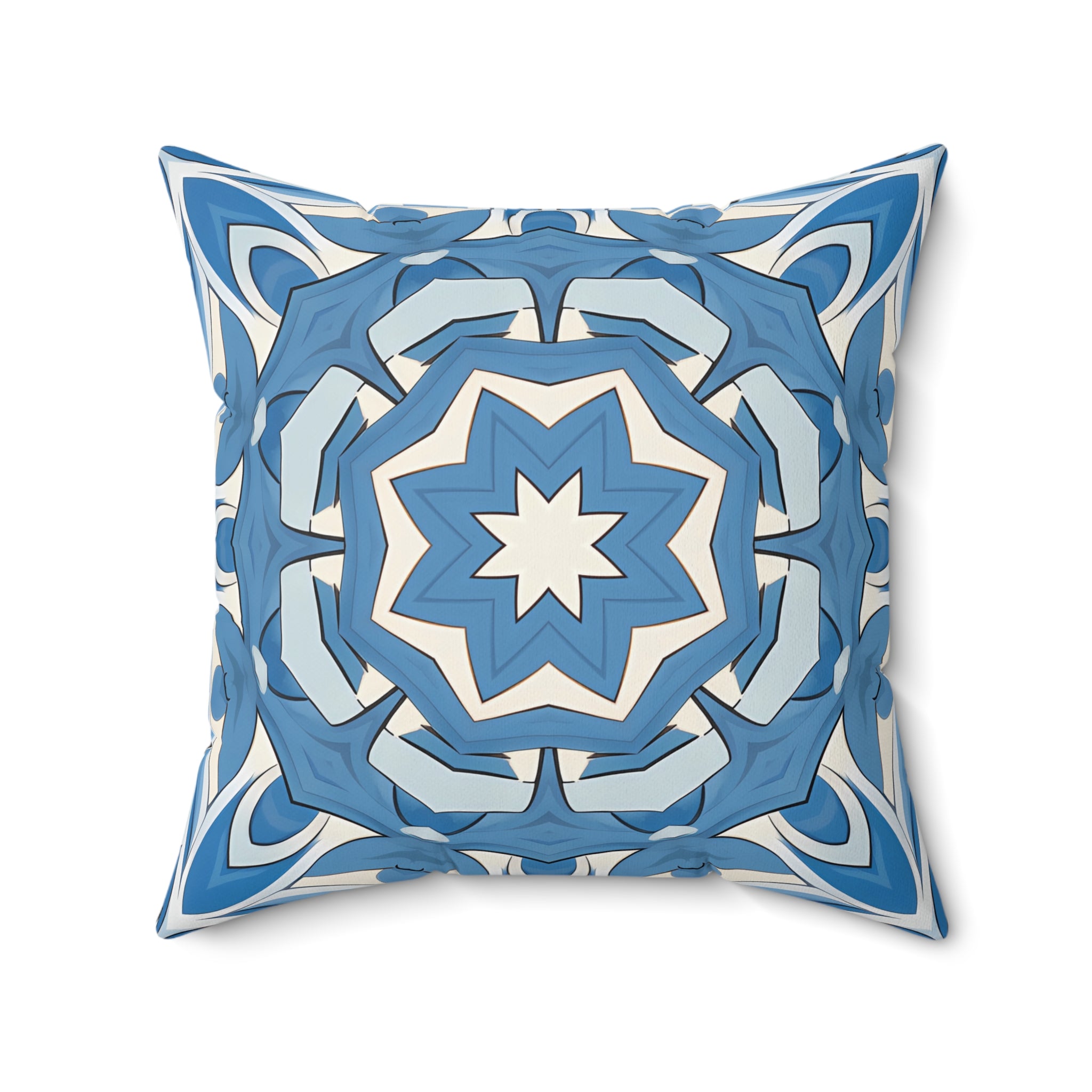 Delft Blue Star Tile Square Throw Pillow Square Throw Pillow — view 2