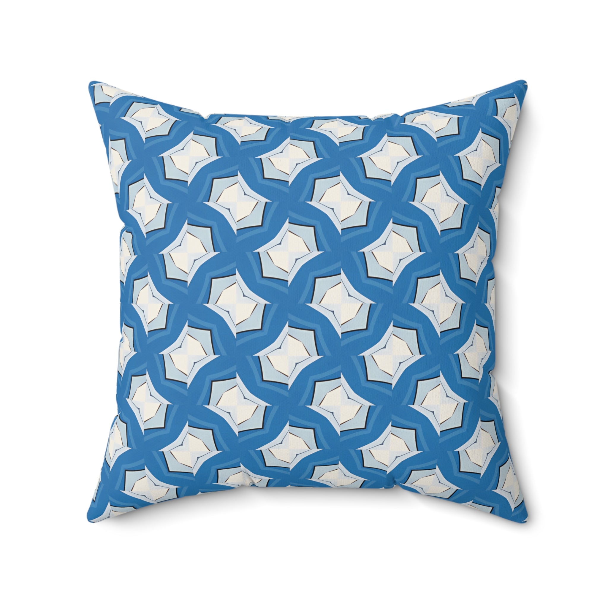 Modern Blue Geometric Tile Square Throw Pillow Square Throw Pillow — view 2