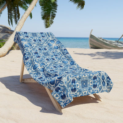 Dutch Blue Tile Luxurious Beach Towel - Inspired by Classic Delft Blue