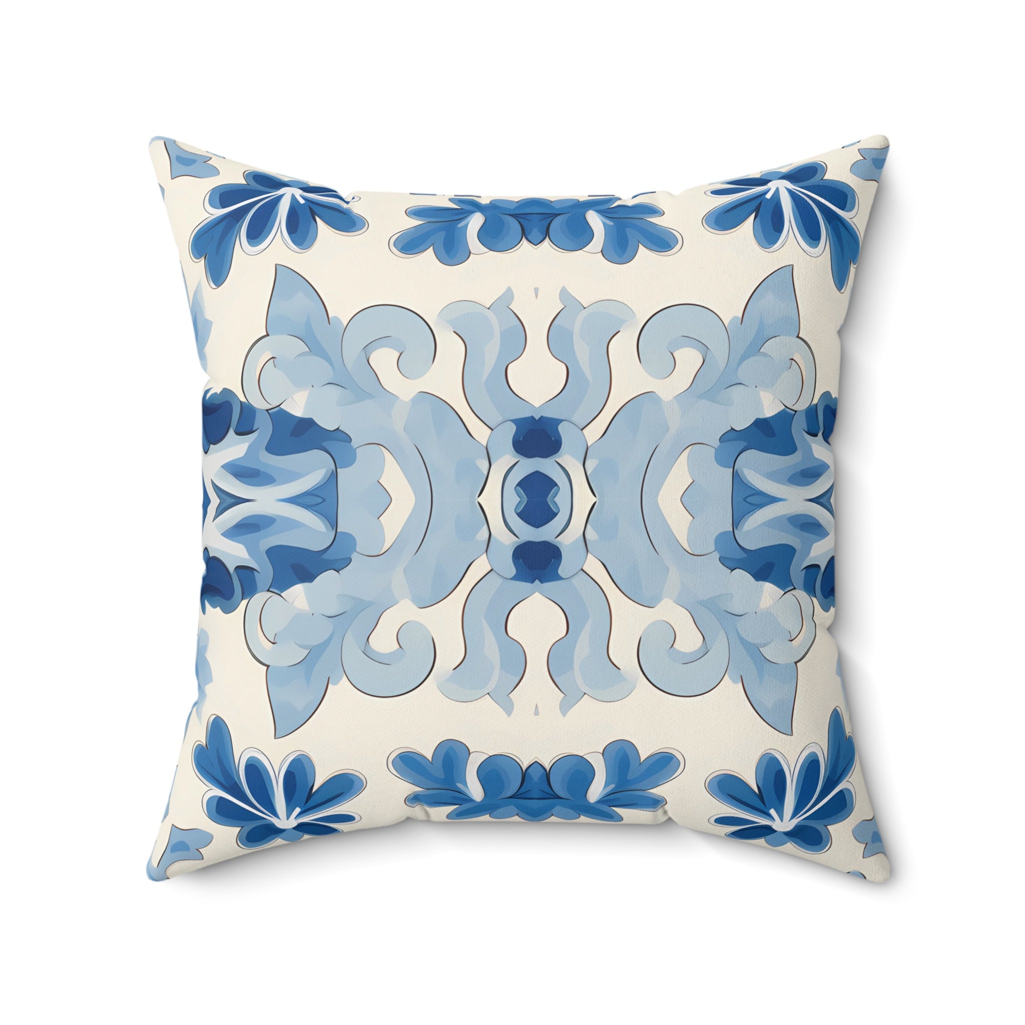 Blue Spanish Tile Square Throw Pillow - Spun Polyester - Double Sided 