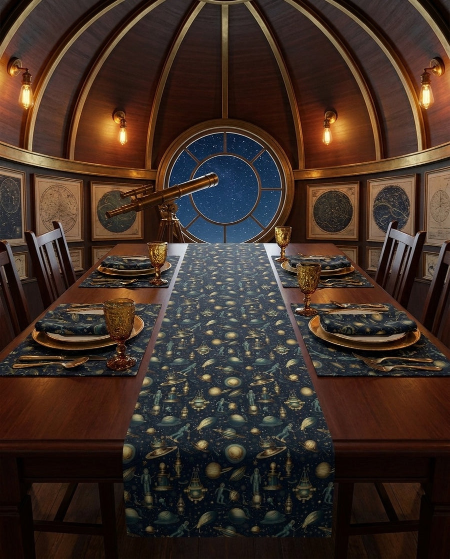 Steampunk Space Explorer Table Runner - Explore New Worlds with Steamp