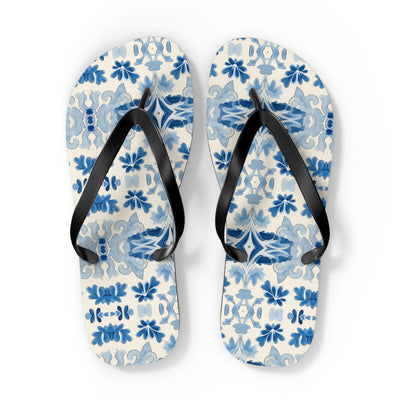 Blue Spanish Tile Flip Flops. 5/8" Thick Comfortable Summer or Winter 