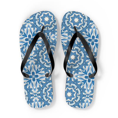 Delft Blue Star Tile Flip Flops. 5/8" Thick Comfortable Summer or Wint