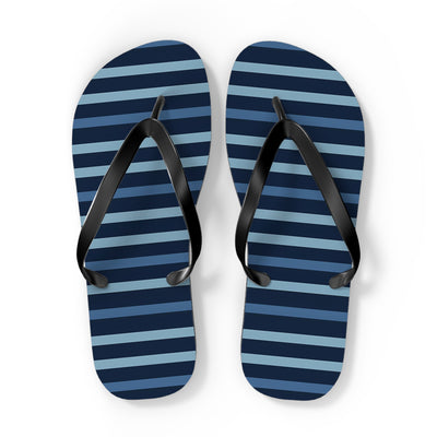 Shades of Dark Blue Stripes Flip Flops. 5/8" Thick Comfortable Summer 