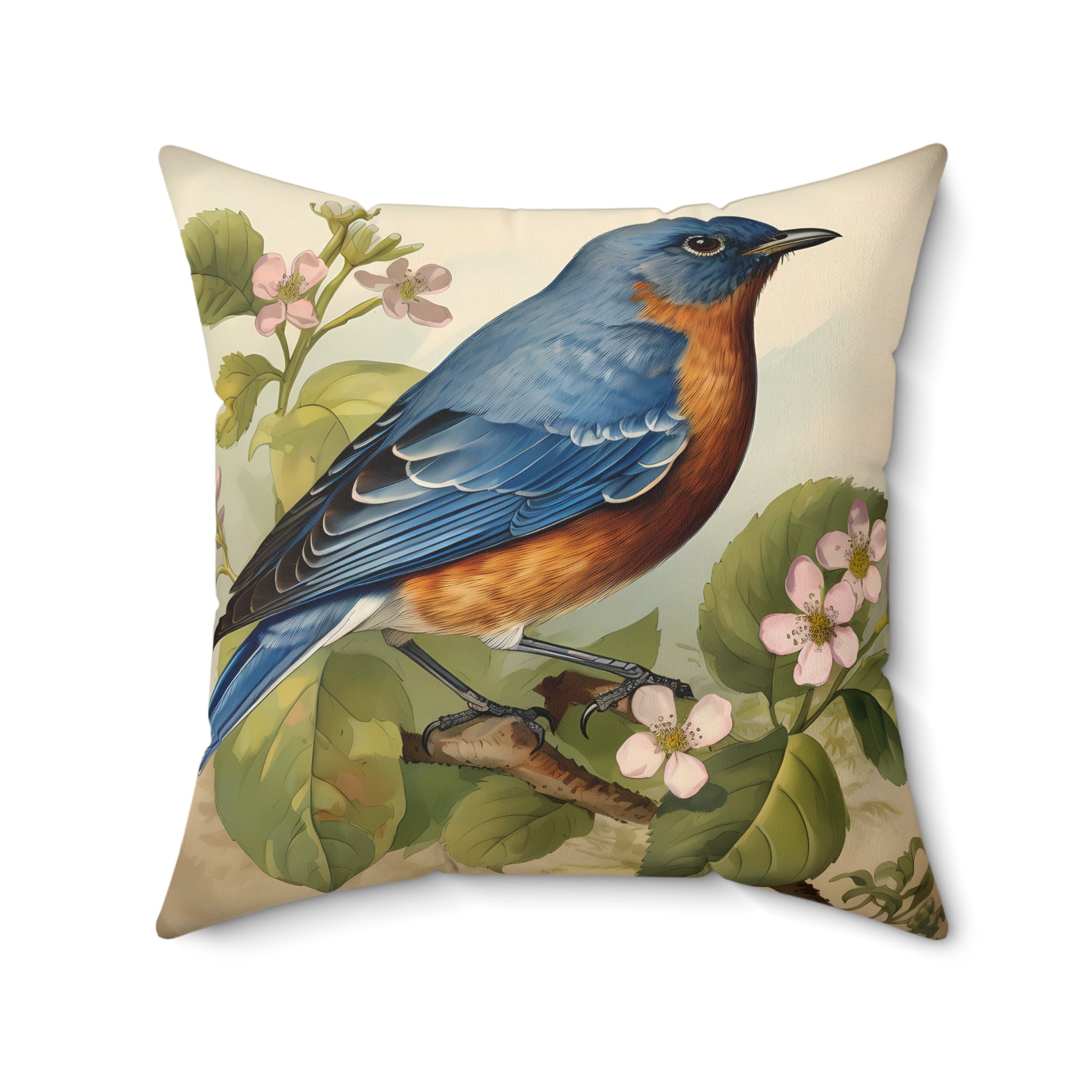 Bluebird Botanical Square Throw Pillow - Spun Polyester - Double-Sided