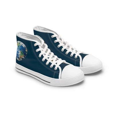 Earth Orbital View Ladies' High Top Sneakers - Globe-Trotting Style - 