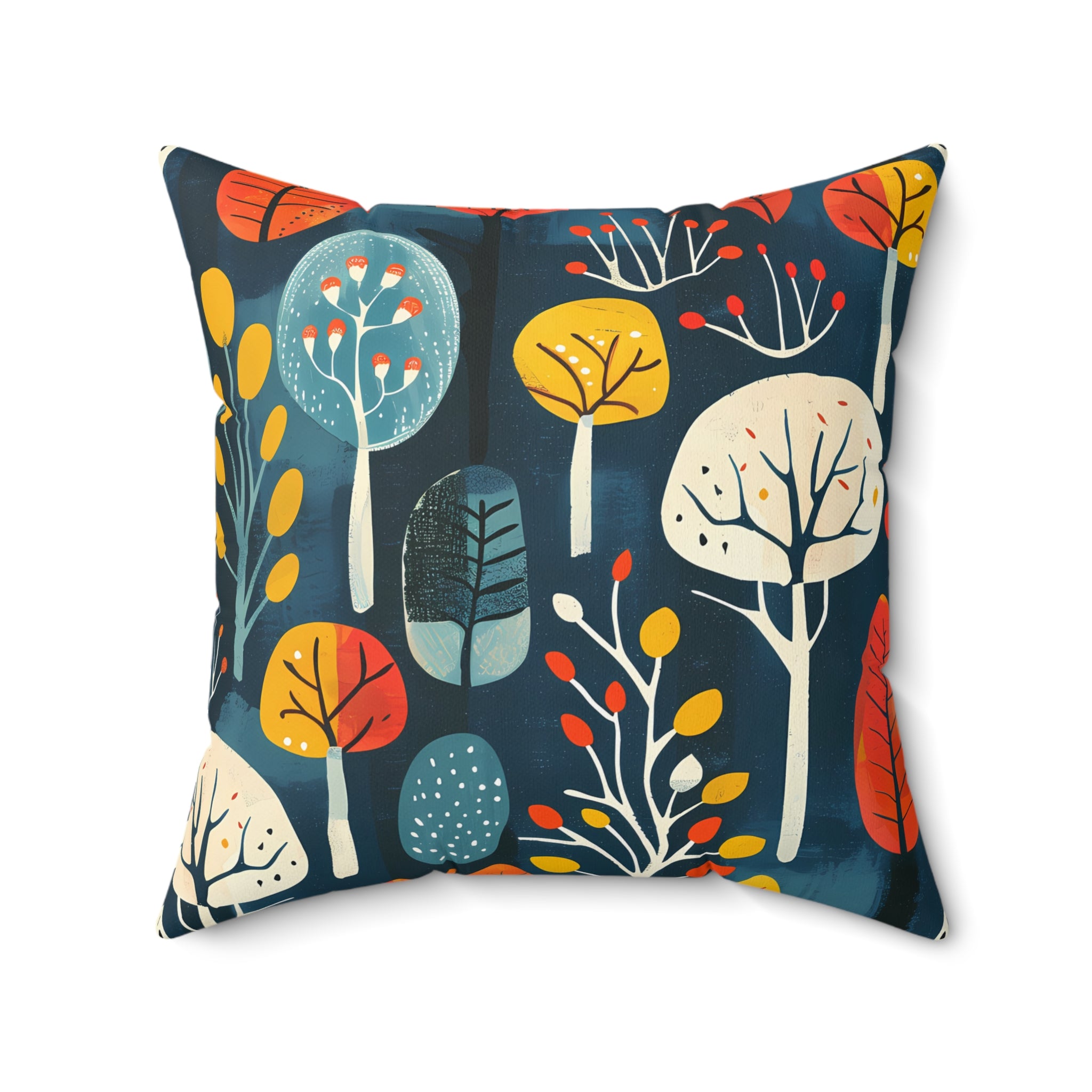 Retro Forest Square Throw Pillow - Spun Polyester - Double-Sided Print