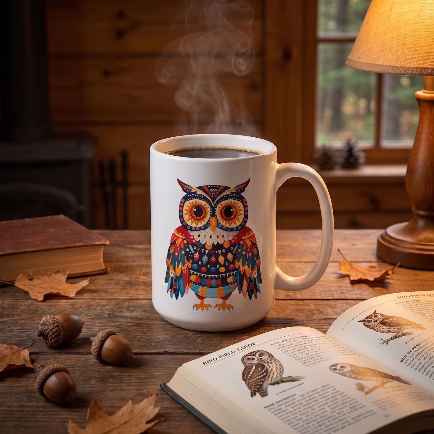 Autumn Gaze Owl Ceramic Mug - 15 oz. - Sip into the Wisdom of Autumn! 