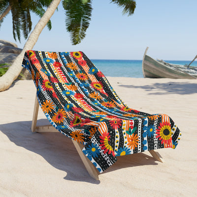 Striped Daisy Play Luxurious Beach Towel - Wrap Yourself in Artful Bli
