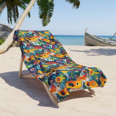 Psychedelic Amoeba Pop Luxurious Beach Towel - Dive into Vibrant Fun! 