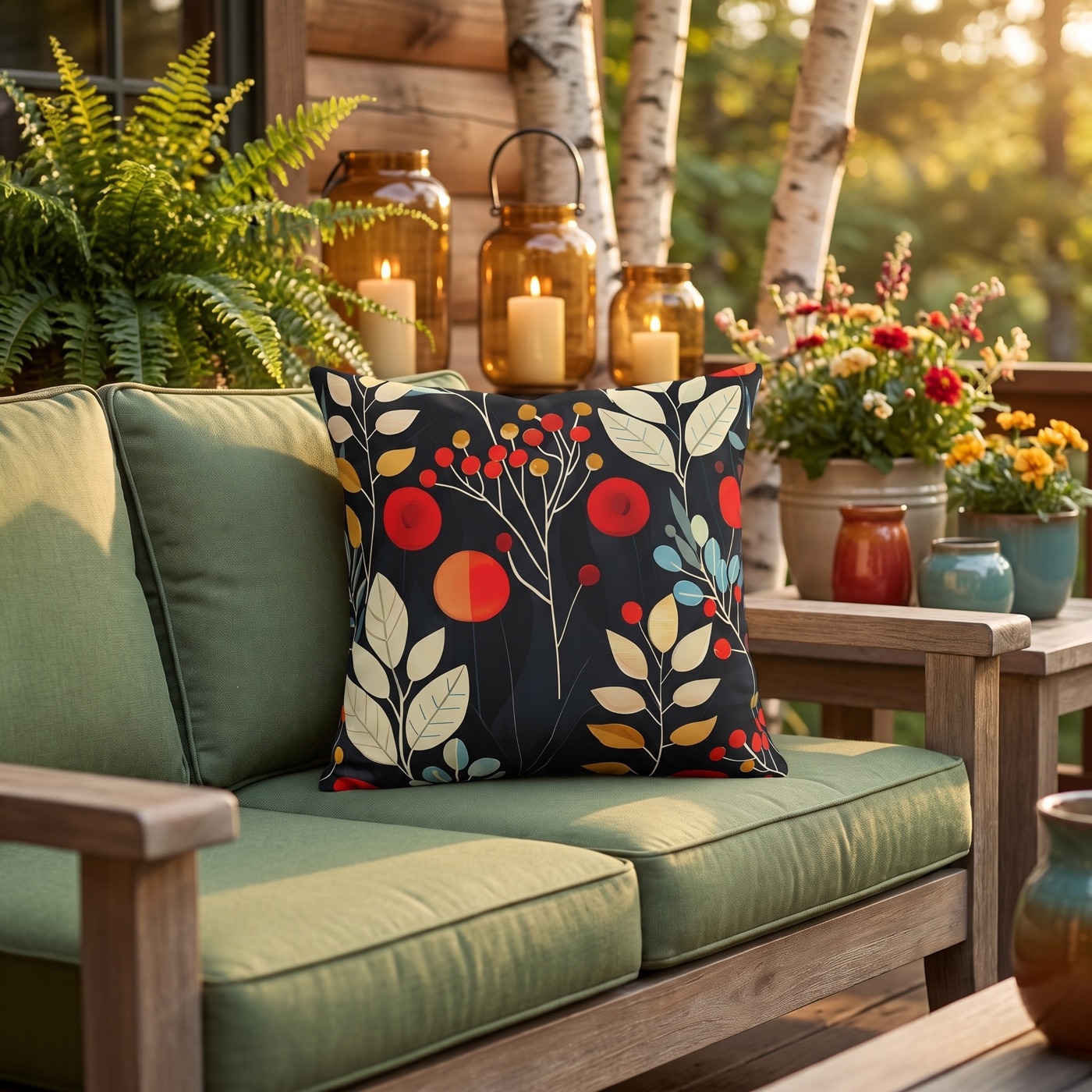 Retro Woodland Whispers Square Outdoor Pillow - Spun Polyester - Doubl