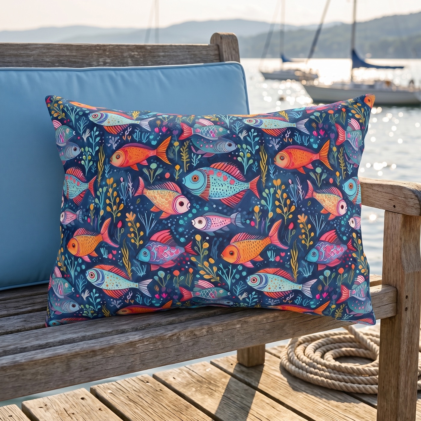 Fun Fish Outdoor Lumbar Pillow - Spun Polyester - Double-Sided Print -