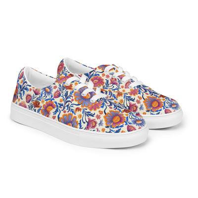 Regal Blossom Ladies' Lace-up Canvas Sneakers - Step into Delight! Blo