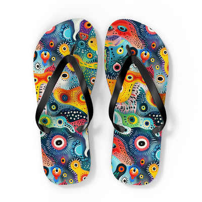 Psychedelic Amoeba Pop Flip Flops. 5/8" Thick Comfortable Summer or Wi